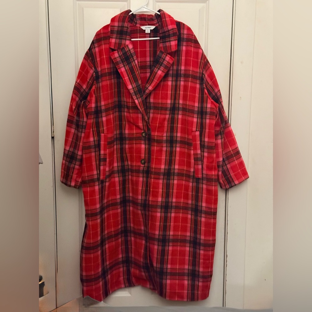 Old Navy Red Plaid Trench Coat